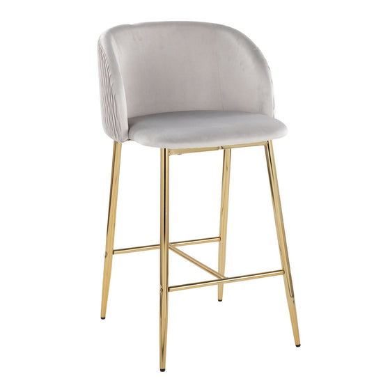 Fran - Pleated Waves Fixed-Height Counter Stool (Set of 2) - Gold Legs