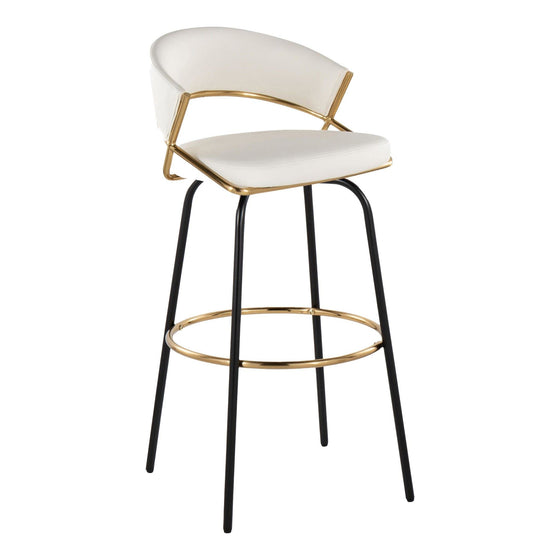 Jie - 30" Fixed-Height Barstool With Swivel - Gold And Black Legs (Set of 2)