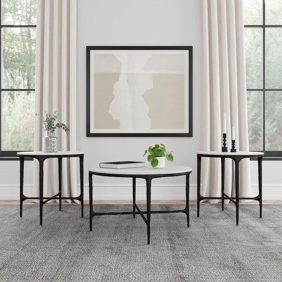 Hermas - Round Marble Coffee And End Table Set