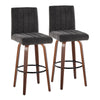 Hank - 30" Fixed-Height Barstool With Swivel And Round Black Metal Footrest (Set of 2) - Walnut Wood