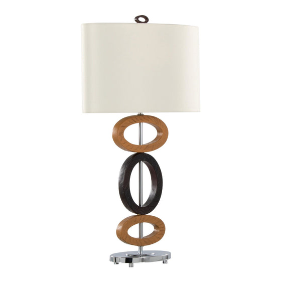 Hoops - 29" Polyresin Table Lamp - Cedar Wood And Bronze Polyresin With Chrome Metal Accents And White Linen Shade from Grandview Gallery (Set of 2)