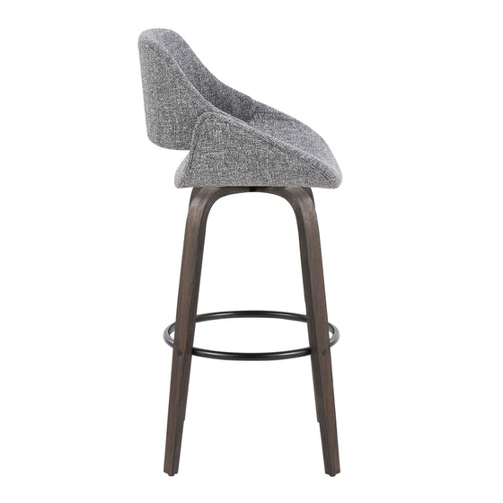 Fabrico - 30" Fixed-Height Barstool With Swivel And Round Black Metal Footrest (Set of 2) - Walnut Glazed Wood