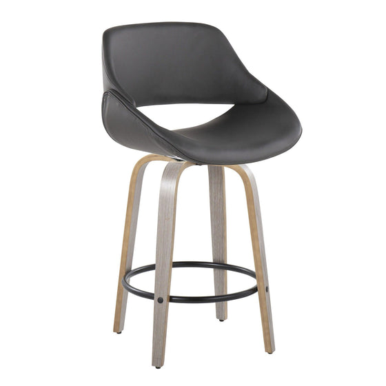 Fabrico - 26" Fixed-Height Counter Stool With Swivel And Round Black Metal Footrest (Set of 2) - Light Gray Wood