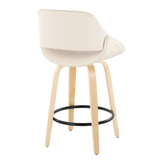 Fabrico - 26" Fixed-Height Counter Stool With Swivel And Round Black Metal Footrest (Set of 2) - Natural Wood