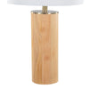 Cylinder - Ash 27" Wood Table Lamp - Ash Wood, Antique Brass, And White Linen