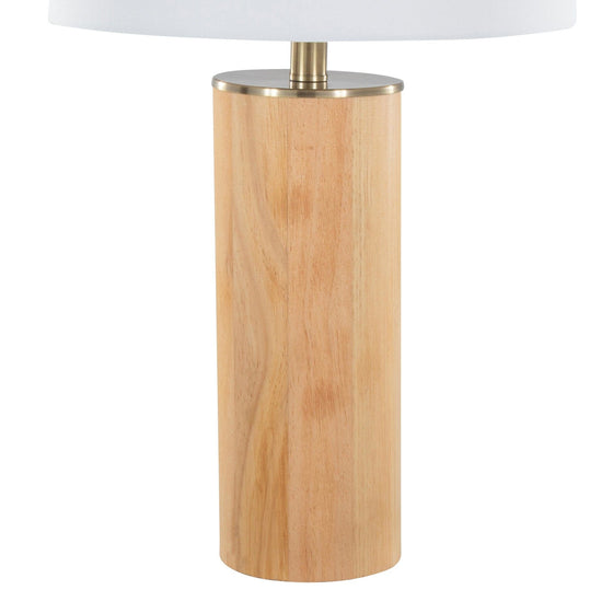 Cylinder - Ash 27" Wood Table Lamp - Ash Wood, Antique Brass, And White Linen