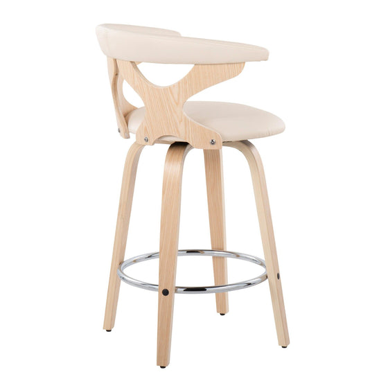 Gardenia - Counter Stool - Natural Wood And Cream Faux Leather (Set of 2)