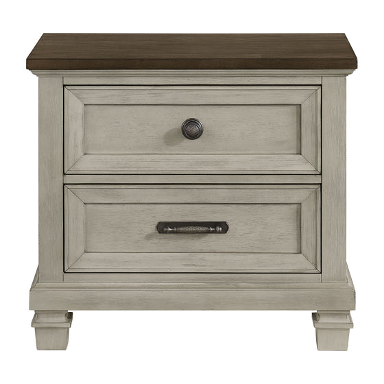 Farmington - 2 Drawer Nightstand With USB - Medium Brown / Washed Stone