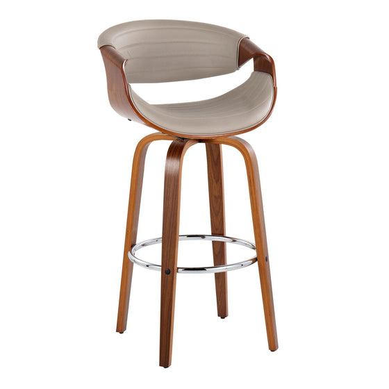Symphony - 30" Fixed-Height Barstool With Swivel And Round Chrome Metal Footrest (Set of 2) - Walnut Wood