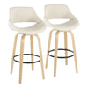 Fabrico - 30" Fixed-Height Barstool With Swivel And Round Black Metal Footrest (Set of 2) - Natural Wood