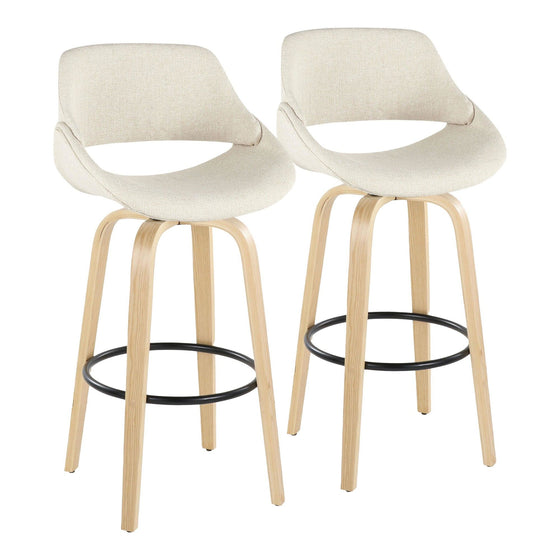 Fabrico - 30" Fixed-Height Barstool With Swivel And Round Black Metal Footrest (Set of 2) - Natural Wood