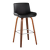 Santi - 30" Fixed-Height Barstool With Swivel And Square Chrome Metal Footrest (Set of 2) - Walnut Wood