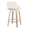 Fabrico - 26" Fixed-Height Counter Stool With Swivel And Round Chrome Metal Footrest (Set of 2) - White Washed Wood And Cream Noise Fabric