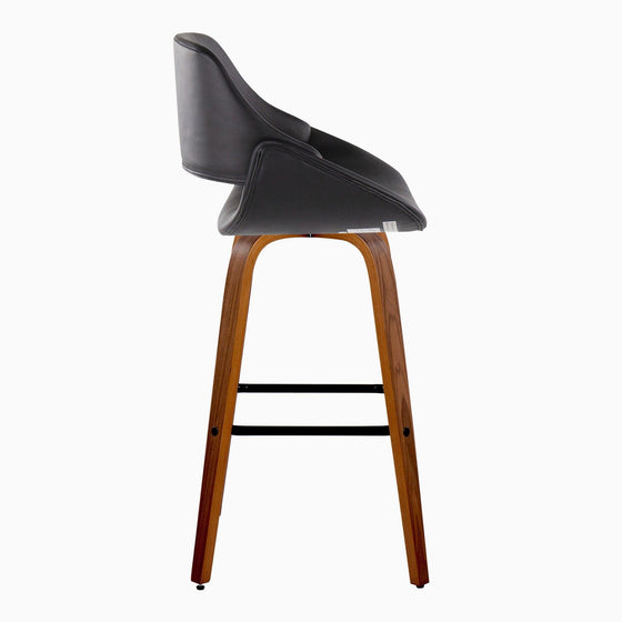 Fabrico - 30" Fixed-Height Barstool With Swivel And Square Black Metal Footrest (Set of 2) - Walnut Wood