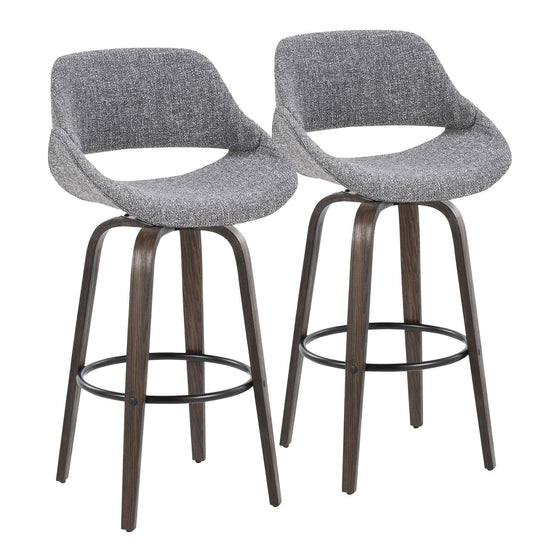 Fabrico - 30" Fixed-Height Barstool With Swivel And Round Black Metal Footrest (Set of 2) - Walnut Glazed Wood