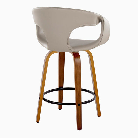 Curva - 26" Fixed-Height Counter Stool With Swivel And Round Metal Footrest (Set of 2) - Walnut Wood