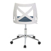 Charlotte - Office Chair - Chrome Metal, White Textured Wood, And Blue Fabric