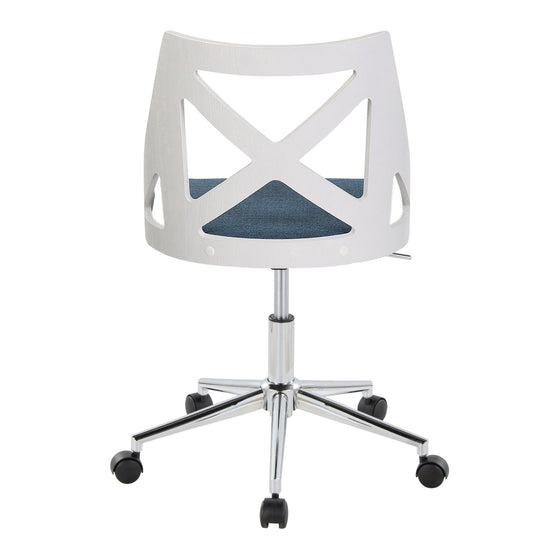 Charlotte - Office Chair - Chrome Metal, White Textured Wood, And Blue Fabric