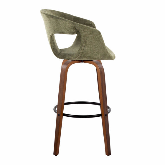 Curva - 30" Fixed-Height Barstool With Swivel And Round Metal Footrest (Set of 2) - Walnut Wood