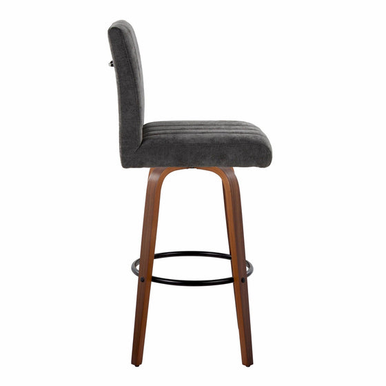 Hank - 30" Fixed-Height Barstool With Swivel And Round Black Metal Footrest (Set of 2) - Walnut Wood