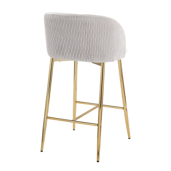 Fran - Pleated Waves Fixed-Height Counter Stool (Set of 2) - Gold Legs