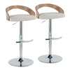 Grotto - Adjustable Barstool With Swivel And Rounded T Footrest (Set of 2) - Chrome Metal, White Washed Wood, And Oat Fabric