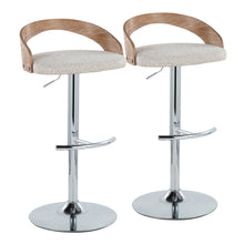  Grotto - Adjustable Barstool With Swivel And Rounded T Footrest (Set of 2) - Chrome Metal, White Washed Wood, And Oat Fabric