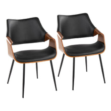  Curvo - High Back Chair (Set of 2) - Black Metal, Walnut Wood, Black Faux Leather