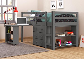 Low Loft Solid Wood Junior Loft Bed with Desk and Storage