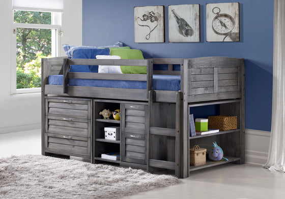 Junior Loft Antique Grey Louver Complete Twin Bed